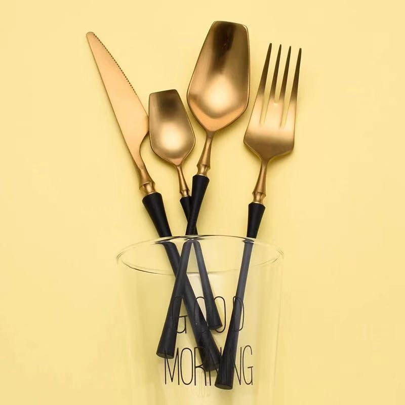 Black And Golden Plated Stainless Steel Flatware Set