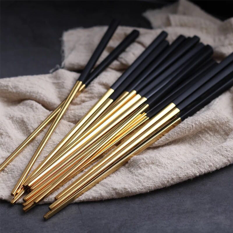 5 Pairs Premium 304 Stainless Steel Chopsticks(Black&Gold)