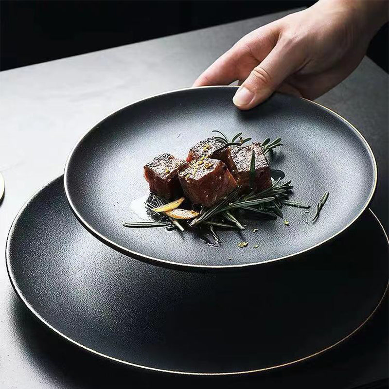 Black Crystal Frosted Ceramic Plate