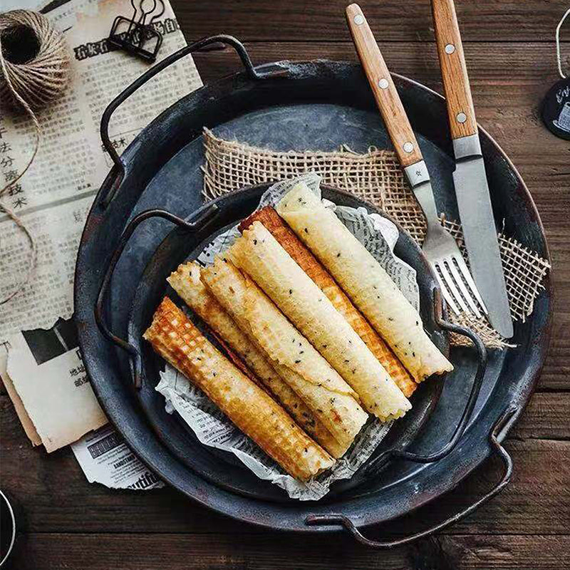 Metal Plate With Handle Handcrafted Round Storage