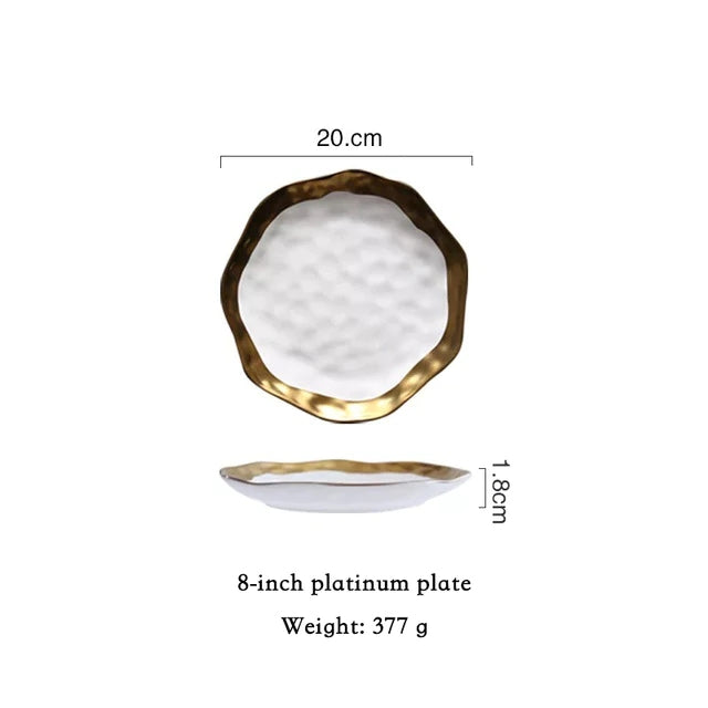 Ceramic Dinner Plates, Nordic Style Marble Gold Inlay Dinner Plates