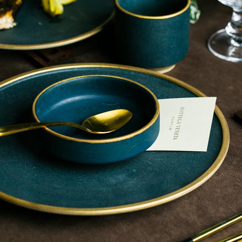Ceramic Gold Inlay Plates Steak Food Dish Nordic Style Retro Tableware Bowl Ins Dinner Plate Cup High End Dinnerware Set