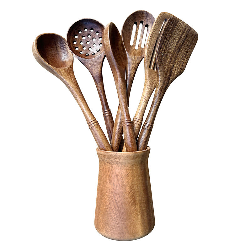 INSETLAN Solid Wood Frying Shovel Kitchen Non-Stick Pan Drain Shovel Wooden Kitchen Utensils High Temperature Resistant Cooking Shovel Salad Spoon Wooden Kitchen Utensils Set