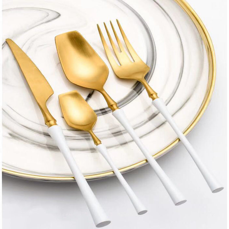 White Golden Plated Stainless Steel Flatware Set