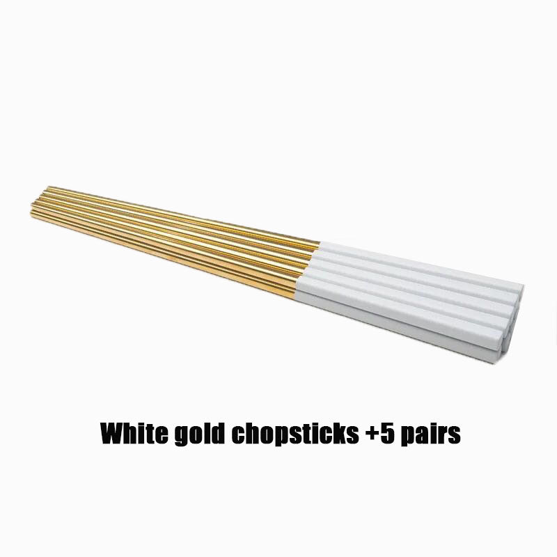 5 Pairs Premium 304 Stainless Steel Chopsticks(White&Gold)