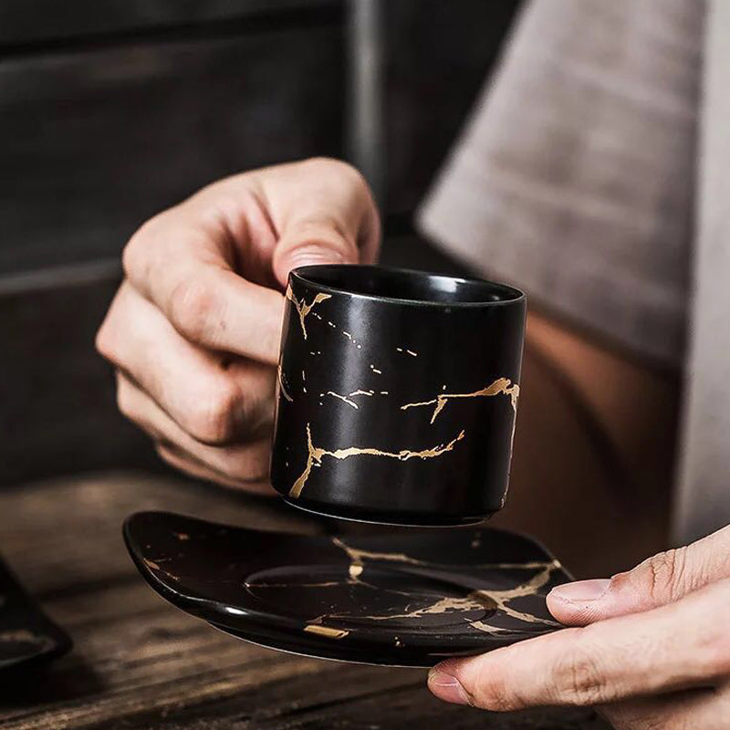 Gold Inlay Ceramic Marble Mug