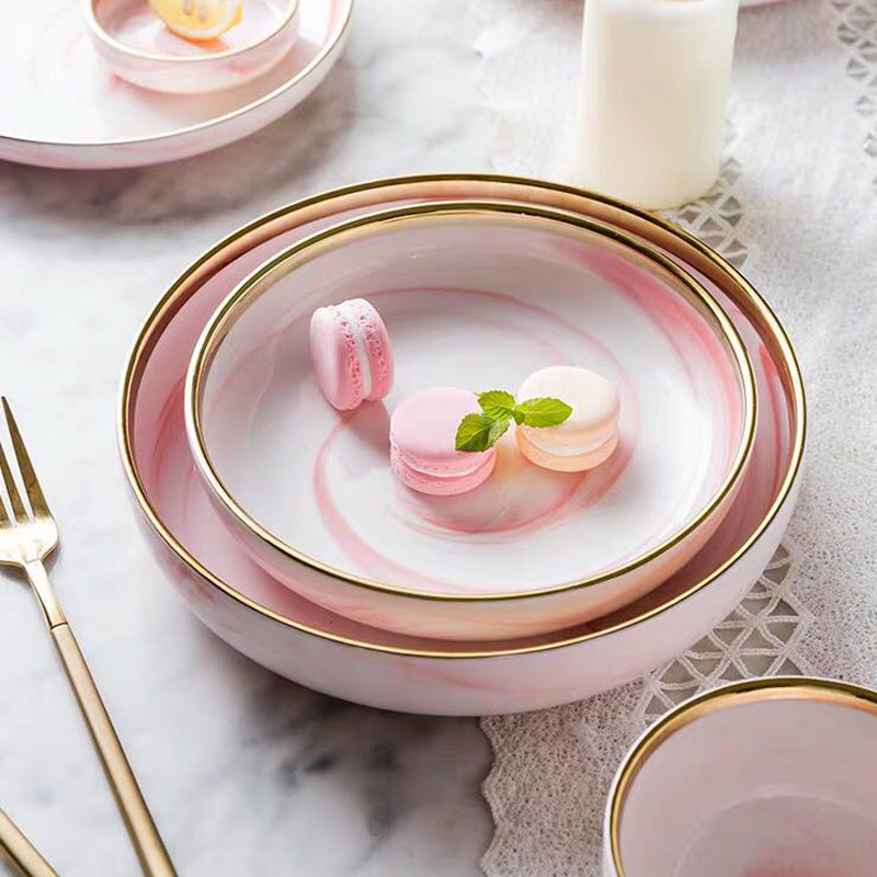 Marble Porcelain Dinnerware, Matte Pink