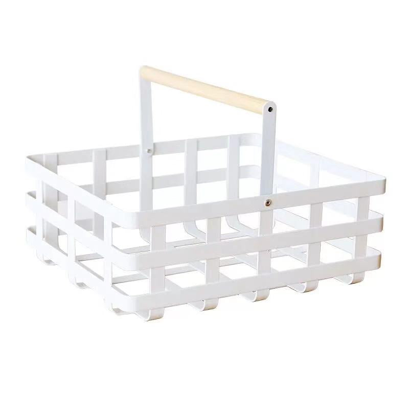 Wire White Baskets with Wood Handle