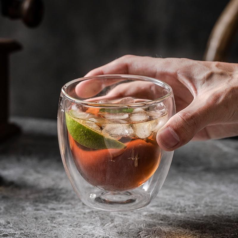 Transparent Glass Cup Milk Whiskey Tea Beer Double Creative Heat Resistant Espresso Coffee Cup Cocktail Vodka Wine Mug Drinkware