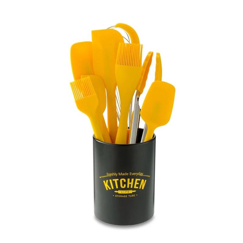 Yellow Kitchen Utensil Set, Stainless Steel & Silicone Heat Resistant Professional Cooking Tools (BPA Free)