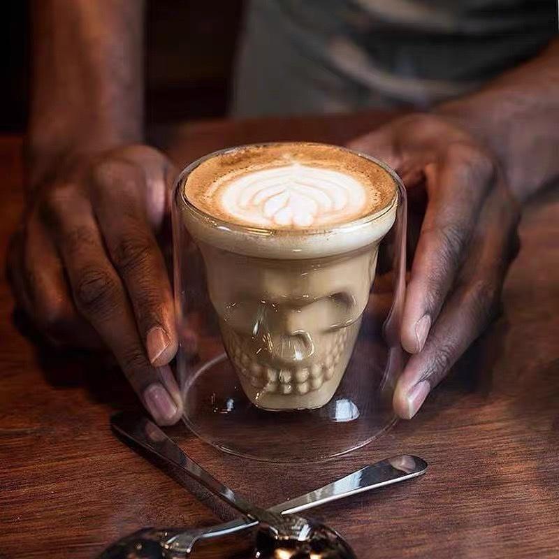 Skull Double Cup Coffee Mug Double-layered Transparent Crystal Skull Head Glass Cup For Household Whiskey Wine Vodka Bar Club Beer Wine Glass