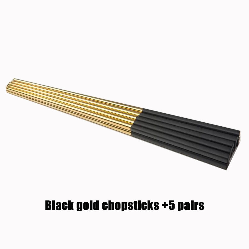 5 Pairs Premium 304 Stainless Steel Chopsticks(Black&Gold)
