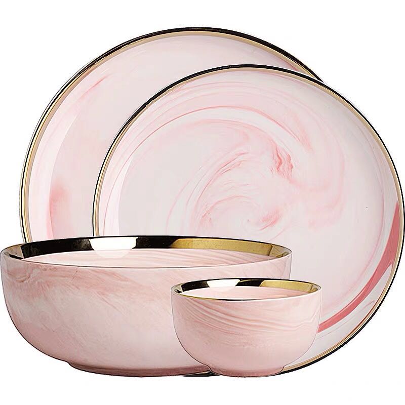 Marble Porcelain Dinnerware, Matte Pink