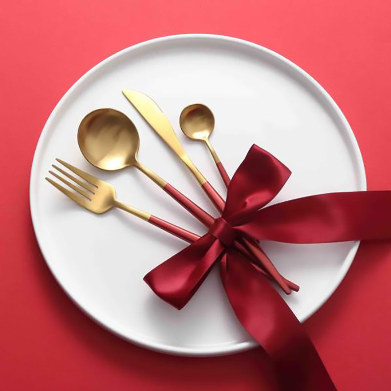 Stainless Steel Titanium Plated Red Golden Flatware Set