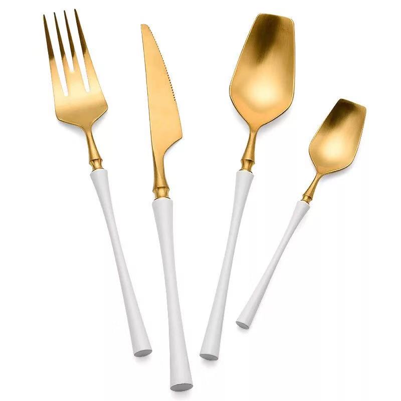 White Golden Plated Stainless Steel Flatware Set