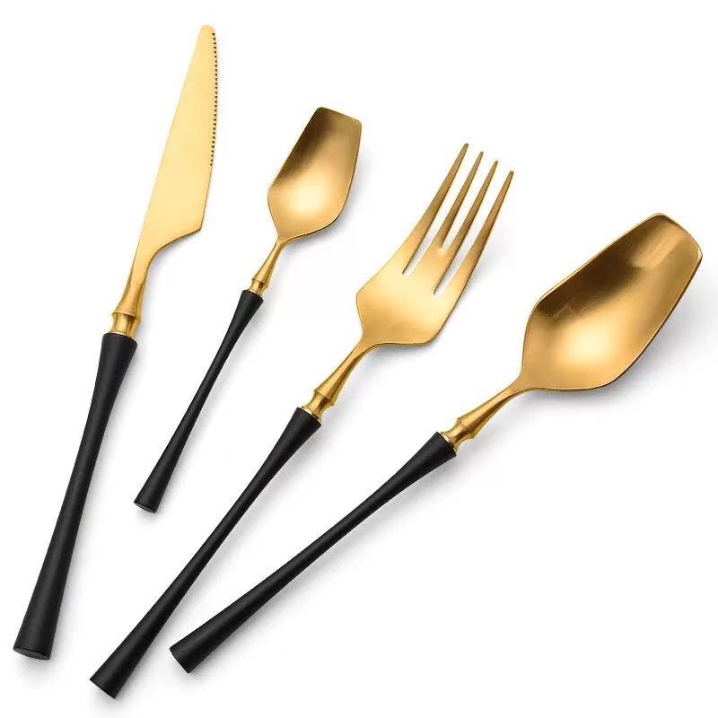 Black And Golden Plated Stainless Steel Flatware Set