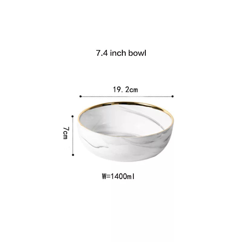 Marble Porcelain Gold Dinnerware, Matte Gray