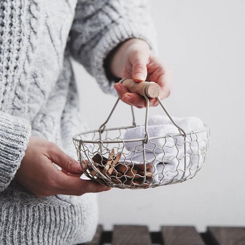 Oval Wire Basket with Wood Handles