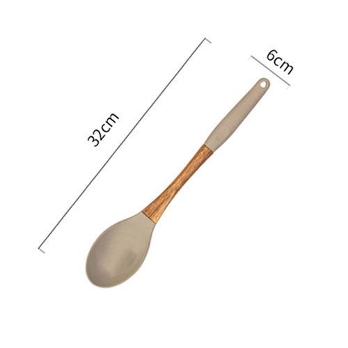 Gray Silicone Cooking Utensils with Wooden Handles (BPA Free)