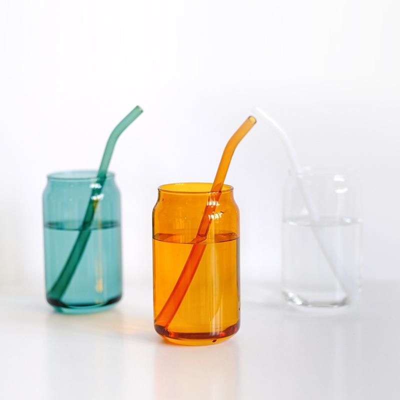 Can Shaped Colored Glass Cups With Straws