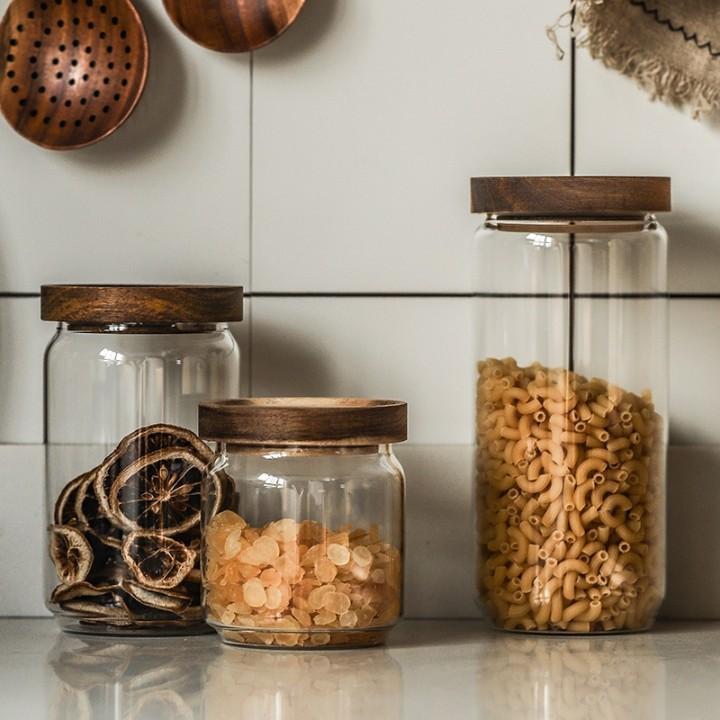 Glass Storage Containers, Airtight Glass Jars with Bamboo Lids