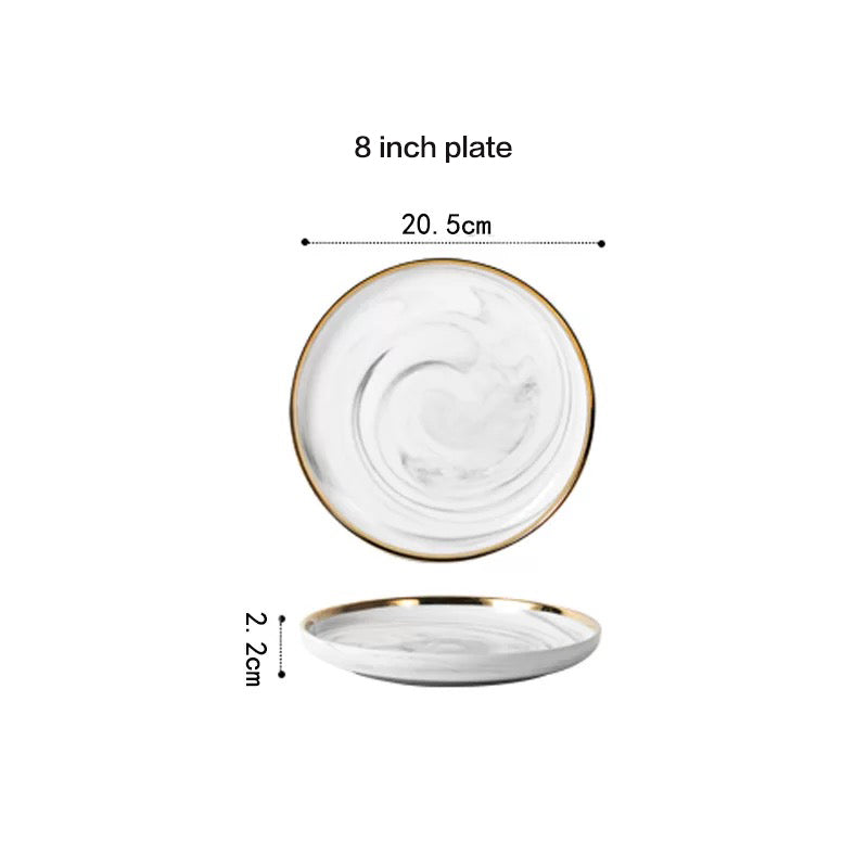 Marble Porcelain Gold Dinnerware, Matte Gray