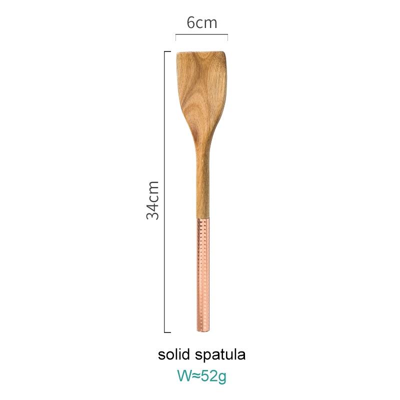 Wooden Cooking Utensils Set with Pink Rose Gold Handles