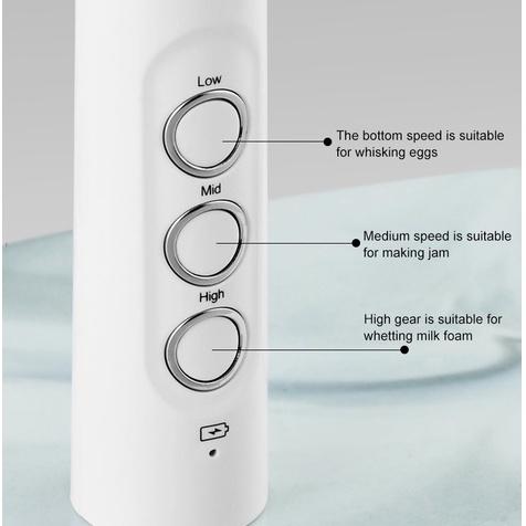 Rechargeable Milk Frother Handheld With 3 Stainless Whisk and Charging Base