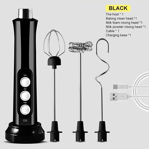 Rechargeable Milk Frother Handheld With 3 Stainless Whisk and Charging Base