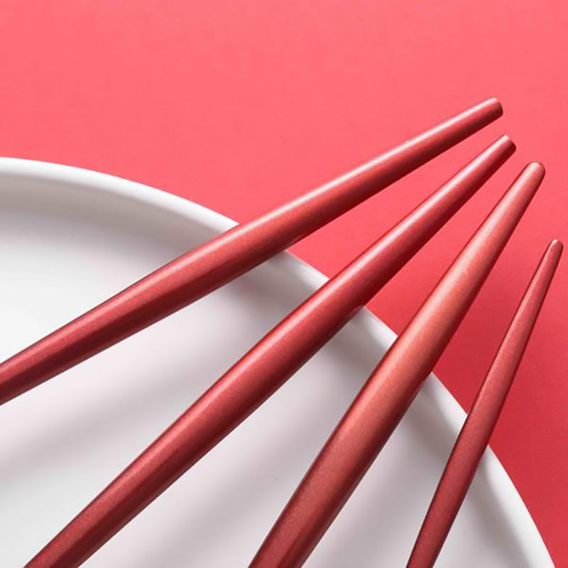 Stainless Steel Titanium Plated Red Golden Flatware Set