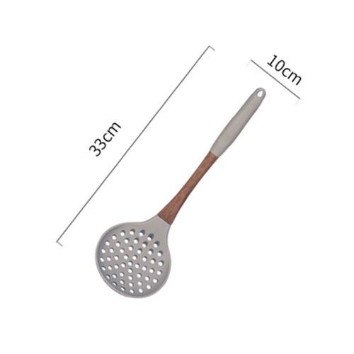 Gray Silicone Cooking Utensils with Wooden Handles (BPA Free)