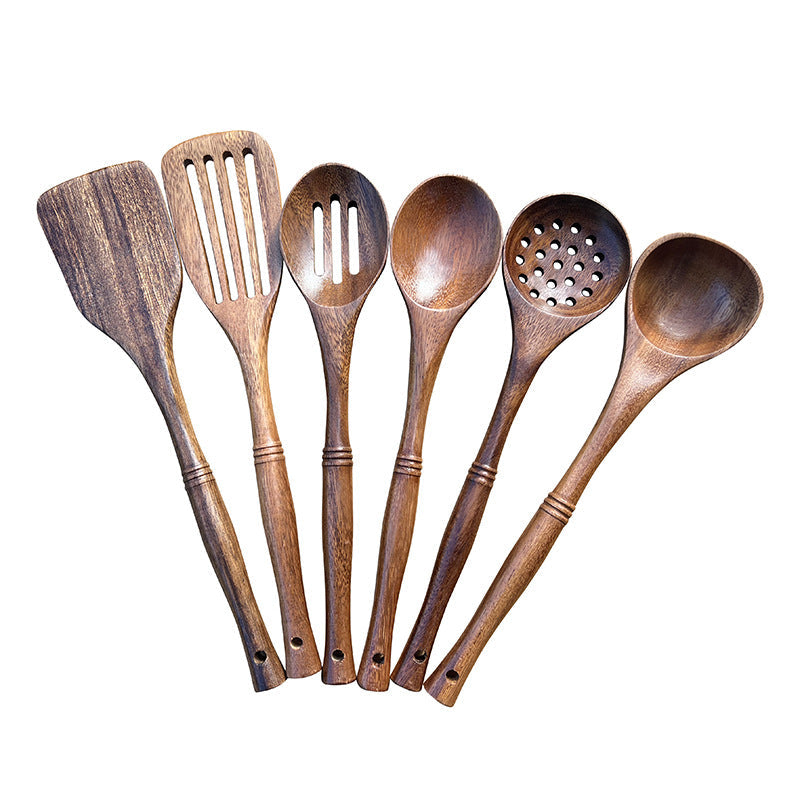 INSETLAN Solid Wood Frying Shovel Kitchen Non-Stick Pan Drain Shovel Wooden Kitchen Utensils High Temperature Resistant Cooking Shovel Salad Spoon Wooden Kitchen Utensils Set