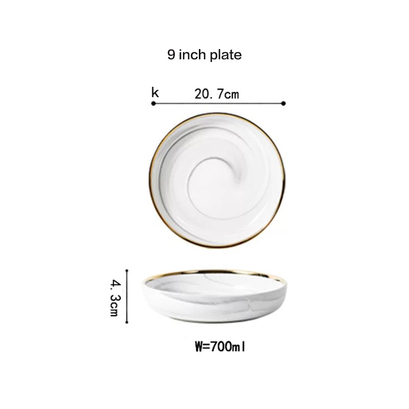 Marble Porcelain Gold Dinnerware, Matte Gray