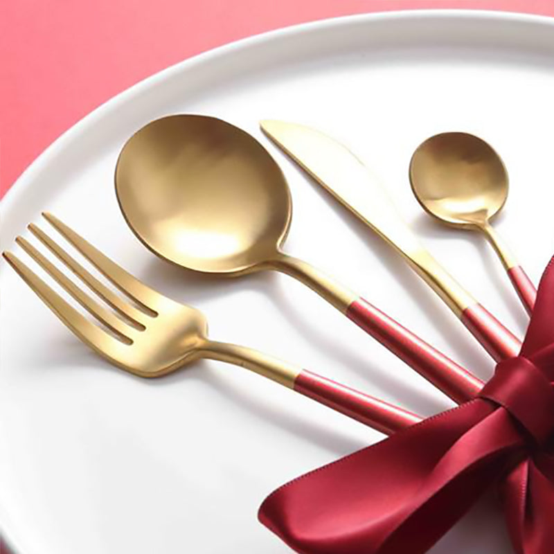 Stainless Steel Titanium Plated Red Golden Flatware Set