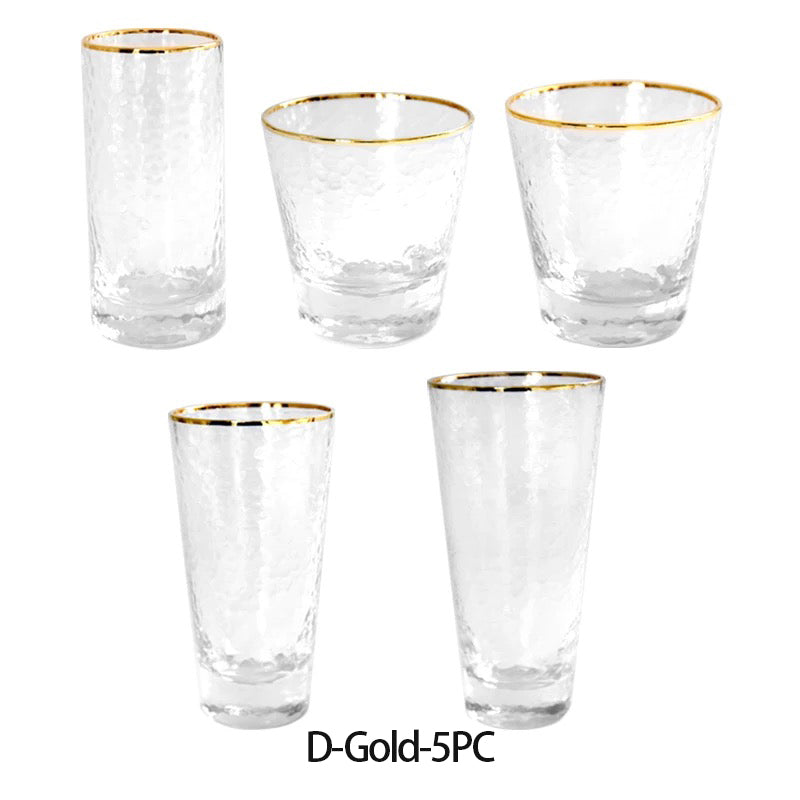 Gold Edge Hammer Drinking Glasses, Perfect for Dinner Parties