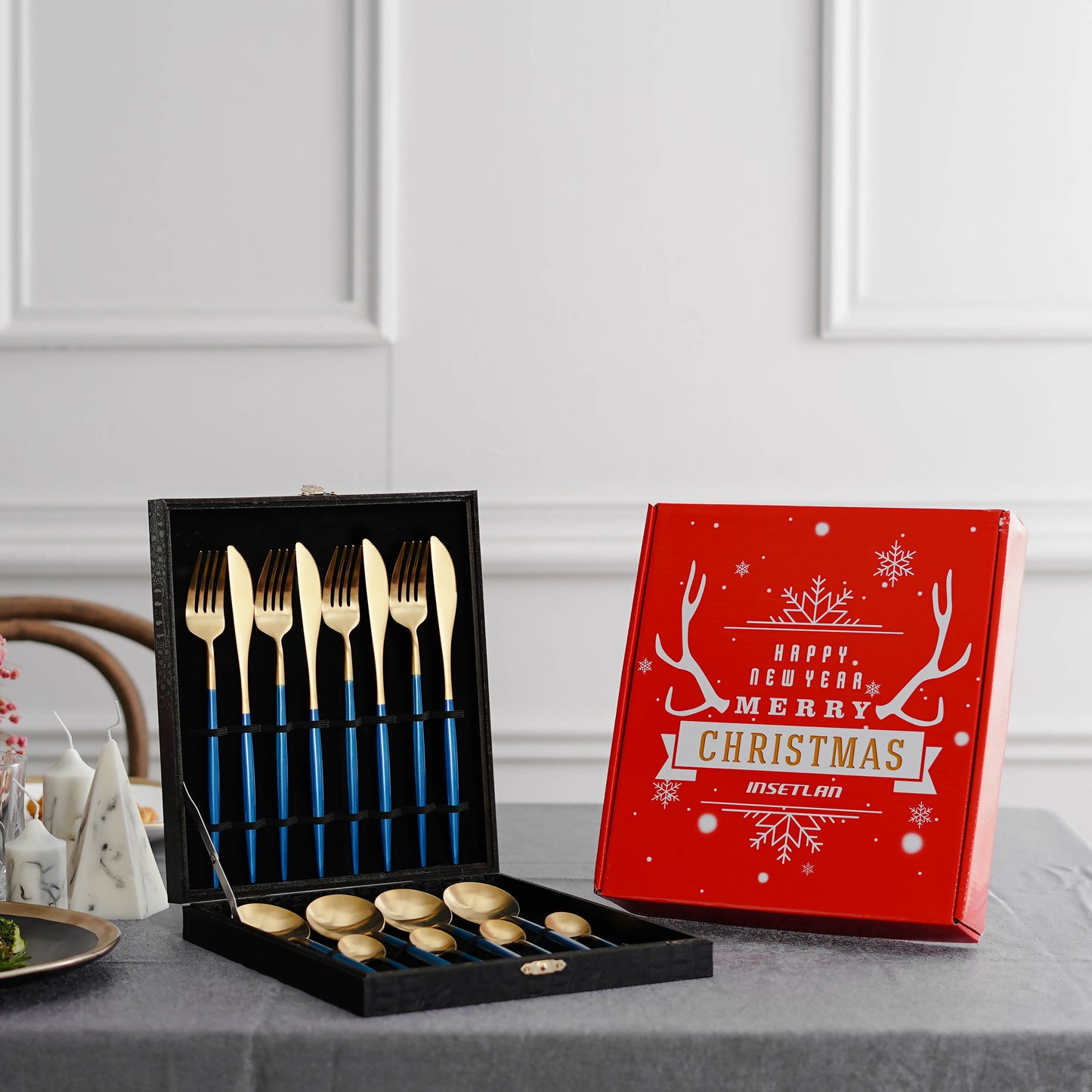 Blue Gold Tableware Cutlery Set