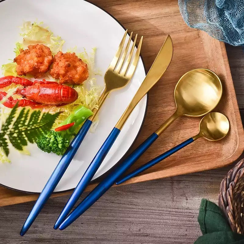 Blue Gold Tableware Cutlery Set