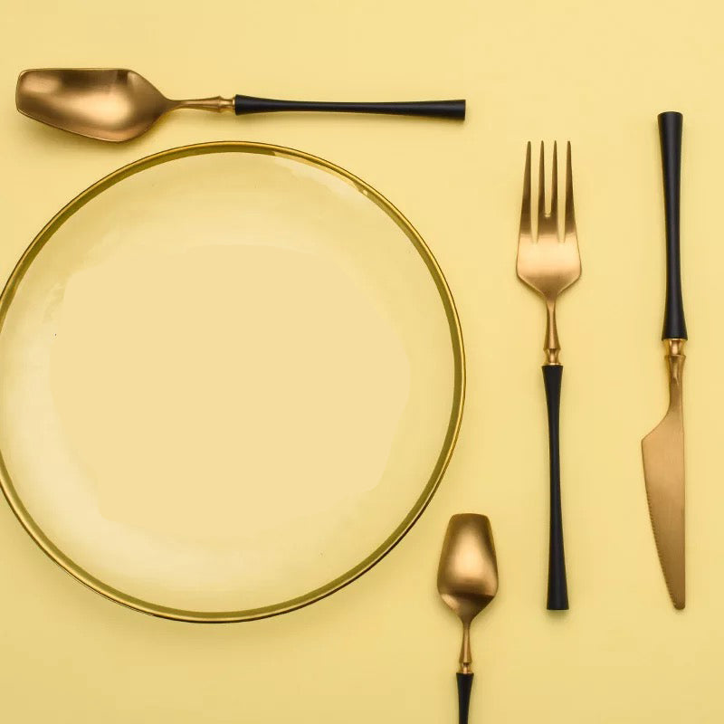 Black And Golden Plated Stainless Steel Flatware Set