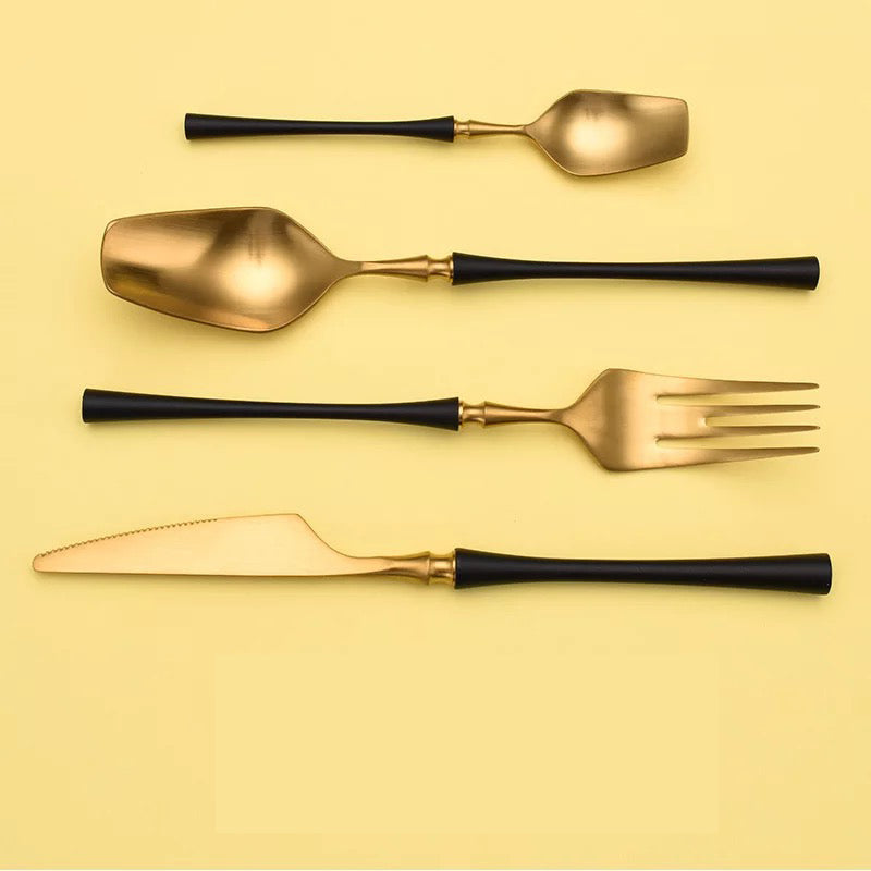 Black And Golden Plated Stainless Steel Flatware Set