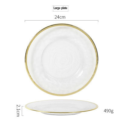 Irregular Gold Inlay Edge Glass Serving Bowls and Plates