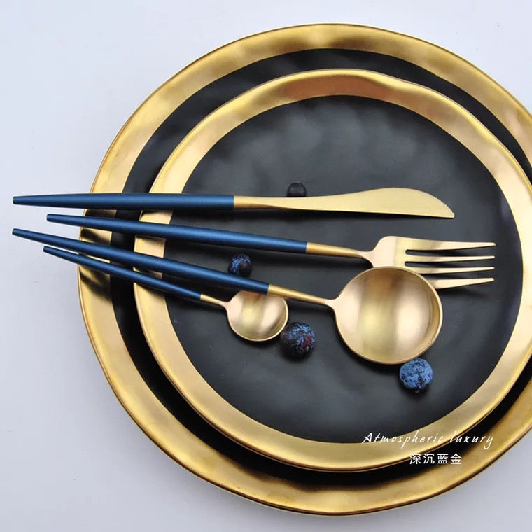 Blue Gold Tableware Cutlery Set