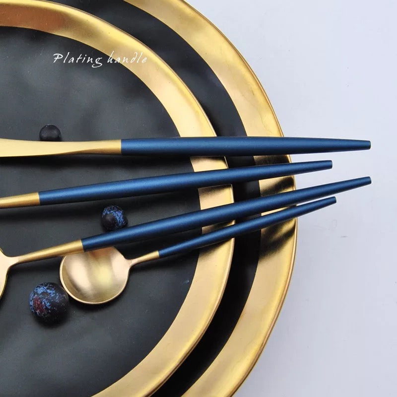 Blue Gold Tableware Cutlery Set