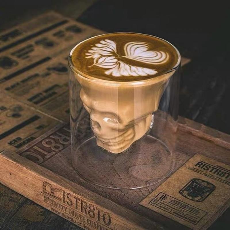 Skull Double Cup Coffee Mug Double-layered Transparent Crystal Skull Head Glass Cup For Household Whiskey Wine Vodka Bar Club Beer Wine Glass