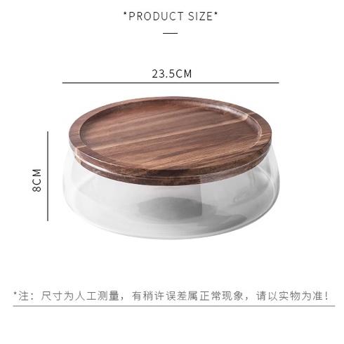 Transparent Glass Storage Canister Holder with Wood Lid