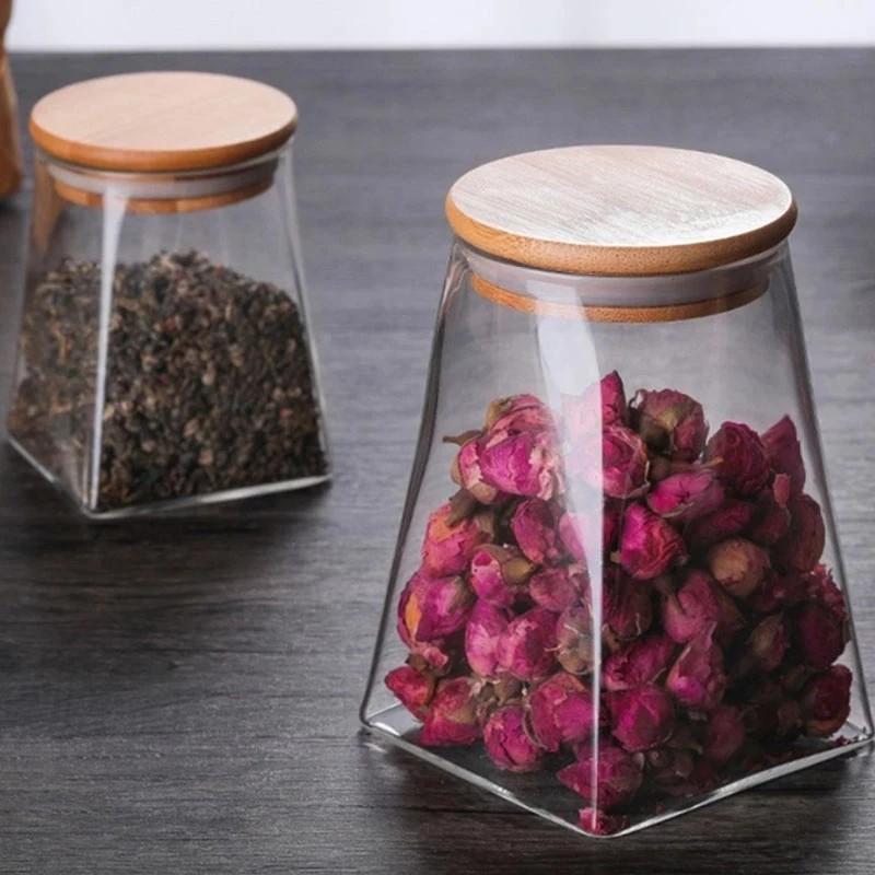 Jar Container Decorative Canister Terrarium Vase With Extra Wide Mouth Wooden Lid