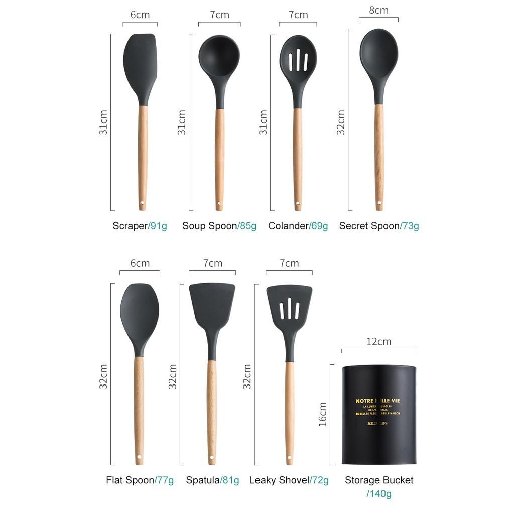 12Pcs Silicone Cooking Utensils Wooden Handle With Stainless Steel Storage Box, Nonstick Cookware (BPA Free)
