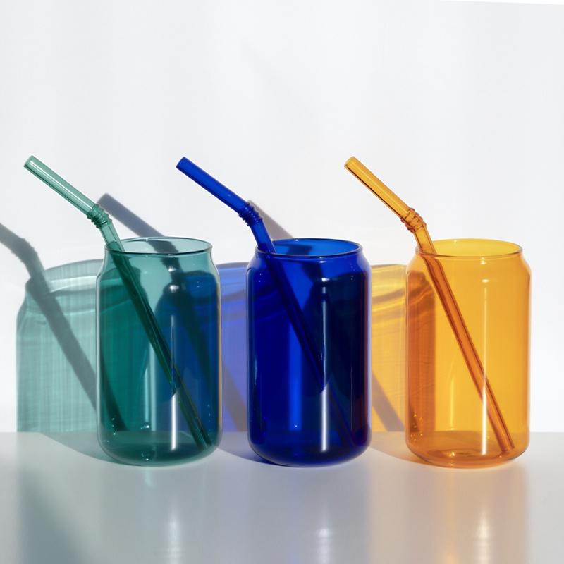 Can Shaped Colored Glass Cups With Straws