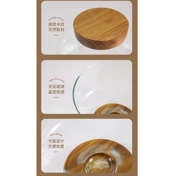 Large Glass Fruit Bowl - Clear Borosilicate Glass Fruit Bowl with Tray Wooden Base