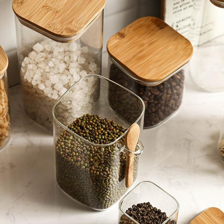 Clear Glass Containers for Pantry with Wooden Spoon