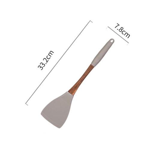 Gray Silicone Cooking Utensils with Wooden Handles (BPA Free)